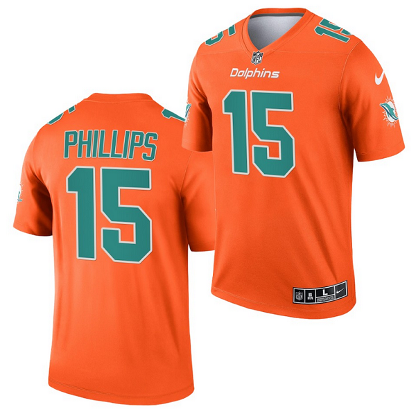 Men's Miami Dolphins #15 Jaelan Phillips 2021 Orange Inverted Legend Stitched Football Jersey